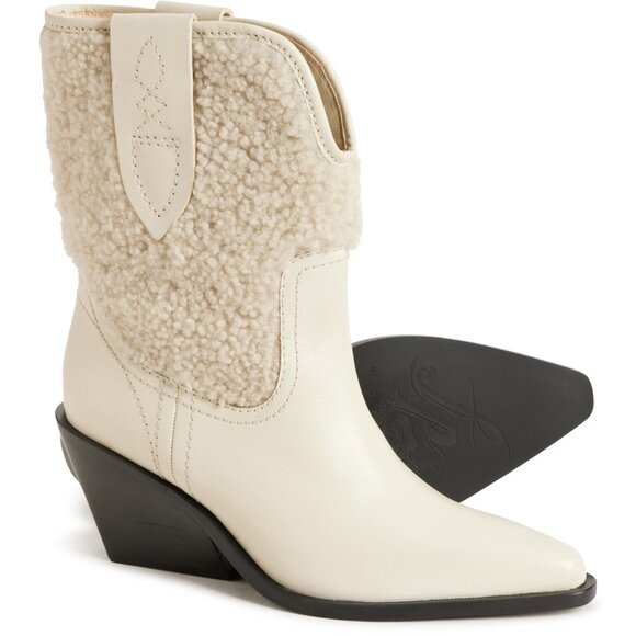 NEW FREE PEOPLE Leather Pitchfork Point Shearling Boots for woman 925 6s3 - Picture 2 of 9